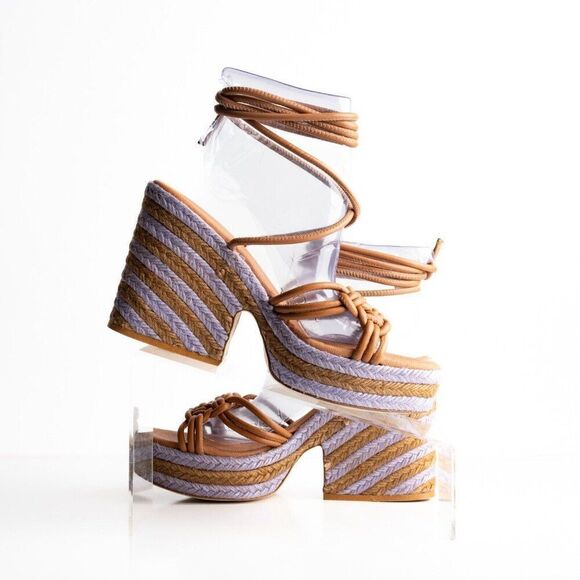 Anthropologie Womens Raffia Platform Ankle Tie Sandals US 9 EU 40 Purple NWB - Picture 2 of 9